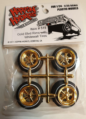 1/24,25Gold Blvd Rims with Whitewall Tires