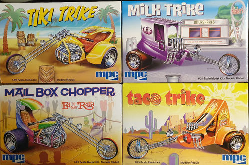 1/25 Trick Trike Mail Box Chopper,Milk Trike,Taco Trike,Tiki Trike 4x 1/25 Custom Trikes